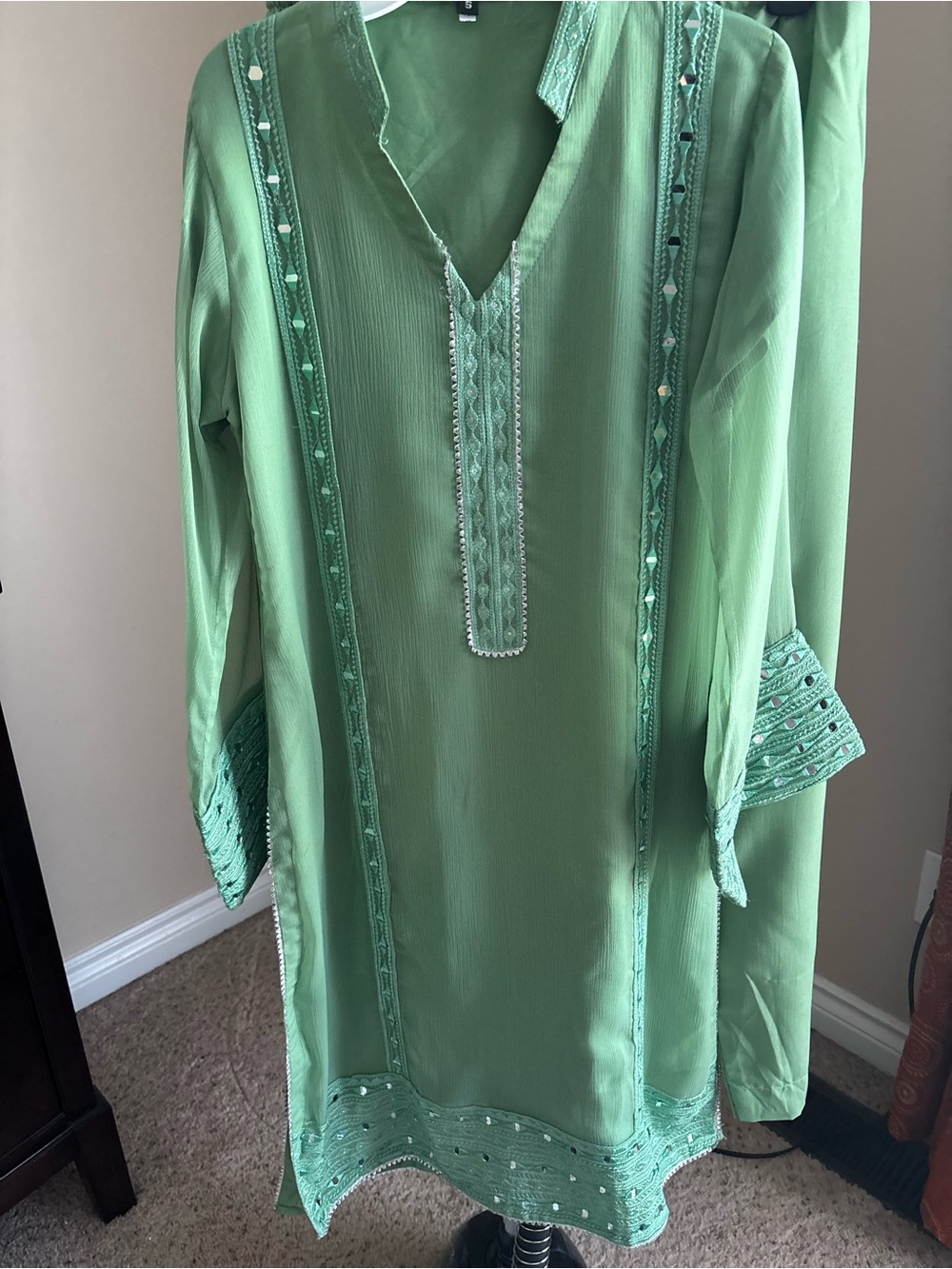Pakistani/ Indian Light Green Embroidered suit